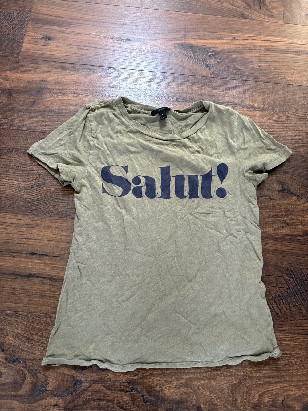 J. Crew Olive Green 'Salut!' Graphic Short Sleeve Tee